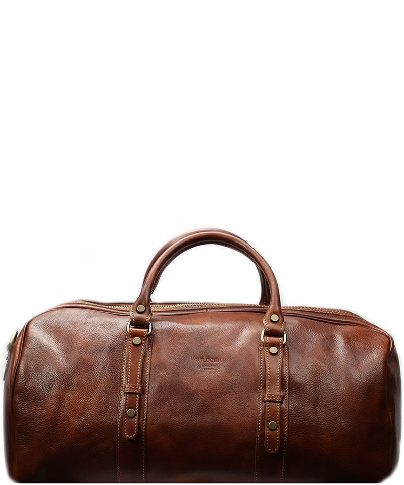 Brown Italian Leather Duffle Bag. 100% Made in Italy - World Chic