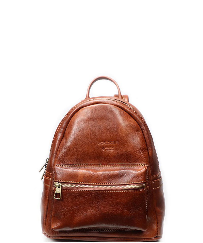 Natural Brown Italian Leather Backpack. 100% Made in Italy - World Chic