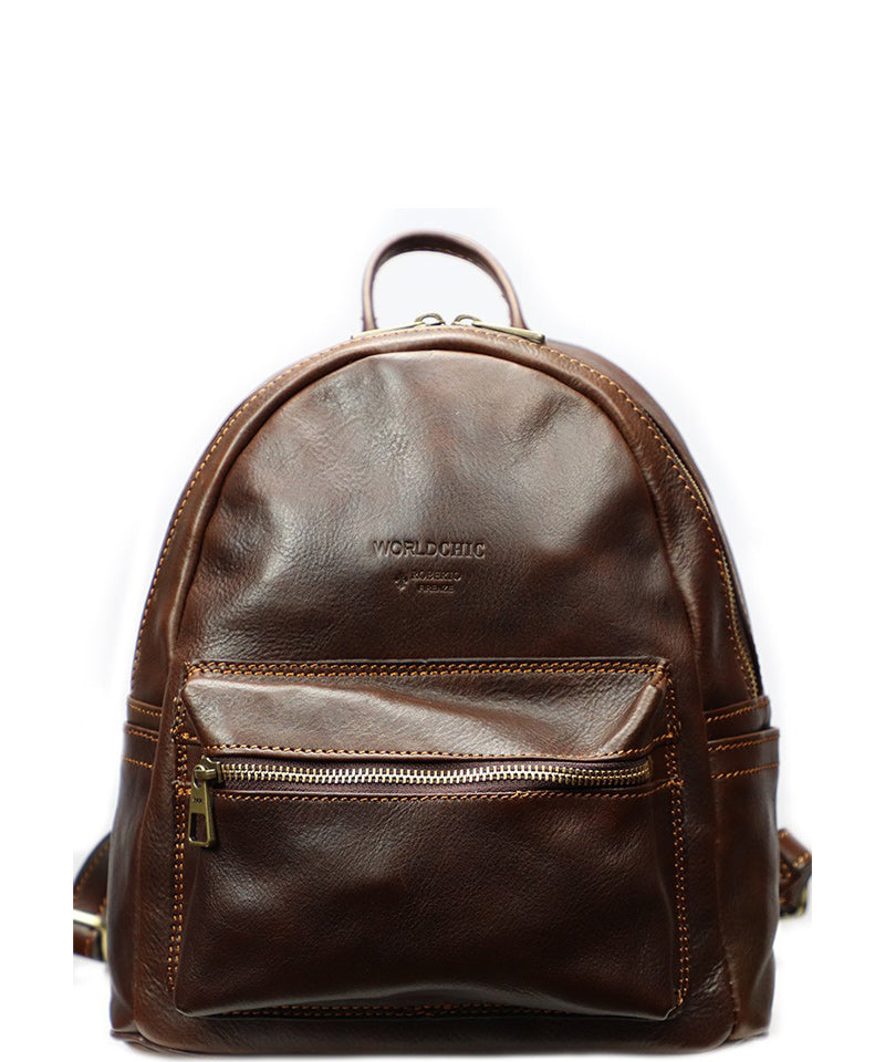 Dark Brown Italian Leather Backpack. 100% Made in Italy - World Chic