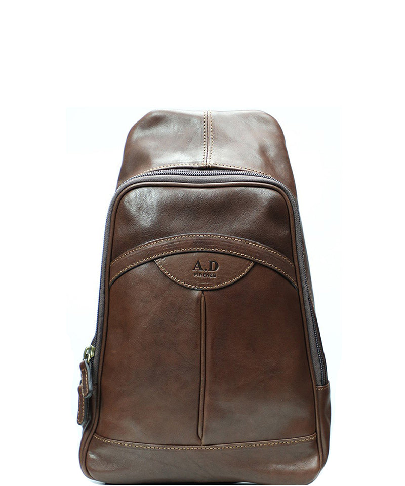 Brown Italian Leather Sling Bag Backpack. 100% made in Italy - World Chic