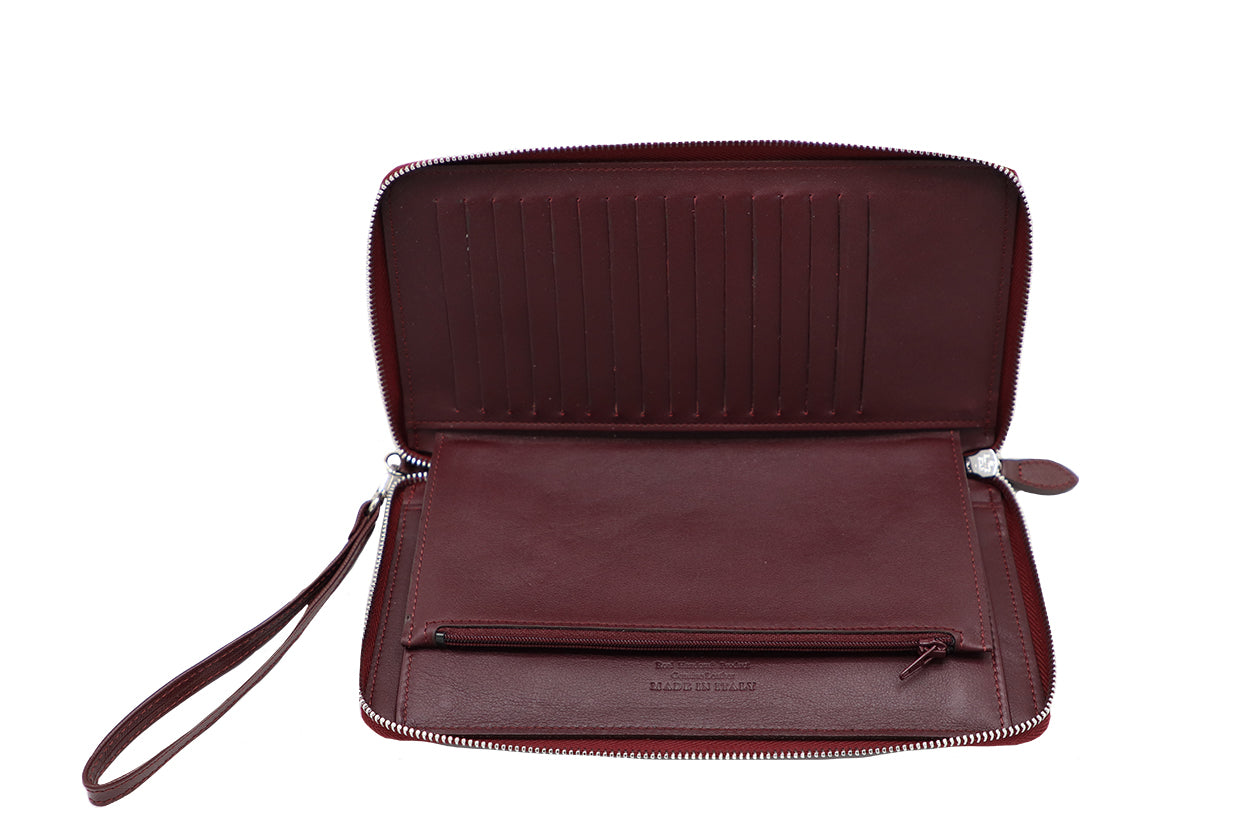 Women's Large Burgundy Italian Leather Wallet. 100% made in Italy - World Chic