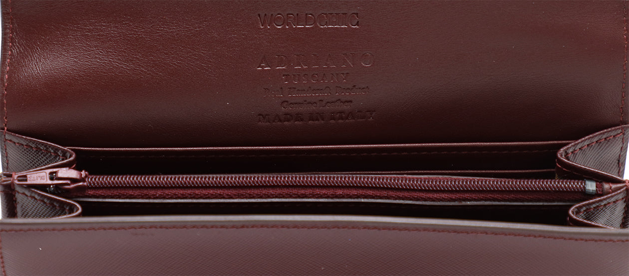 Women's Burgundy Italian Leather Wallet. 100% made in Italy - World Chic