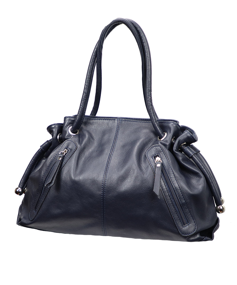 Women's Navy Italian Leather Handbag. 100% Made in Italy - World Chic