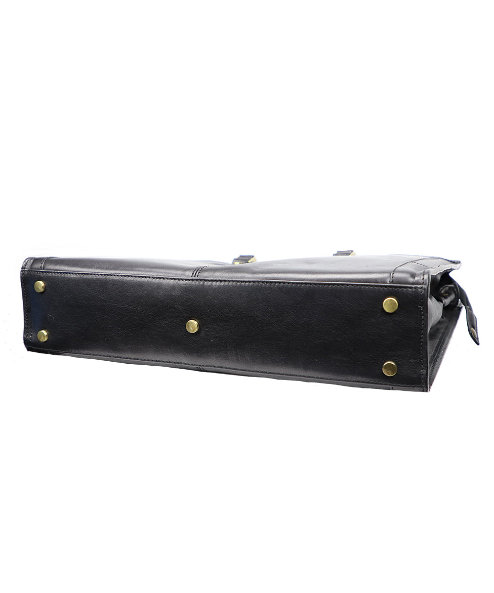 Women's Black Italian Leather Briefcase. 100% made in Italy - World Chic