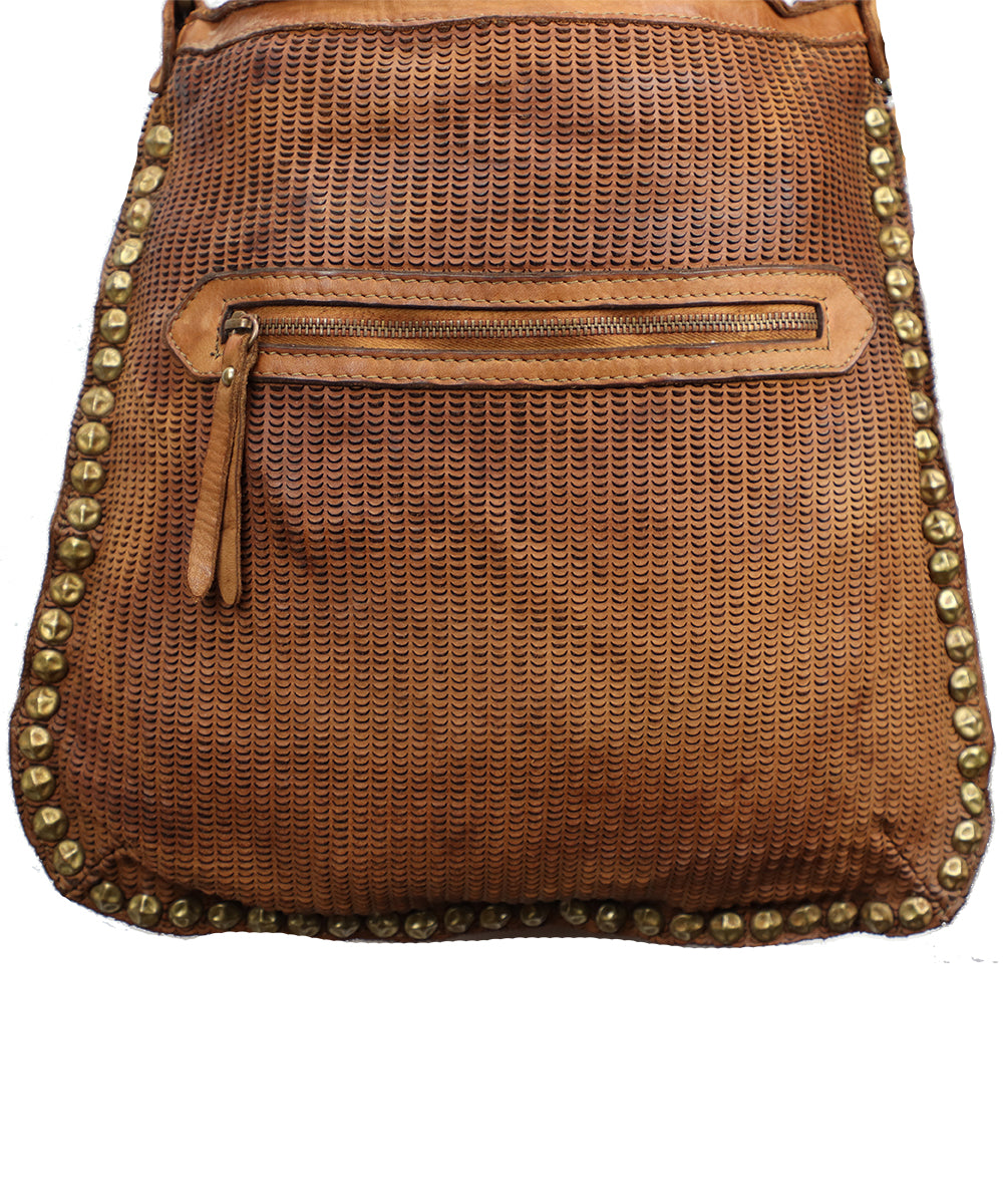 Women's Brown Italian Leather Stitched Handbag. 100% made in Italy - World Chic