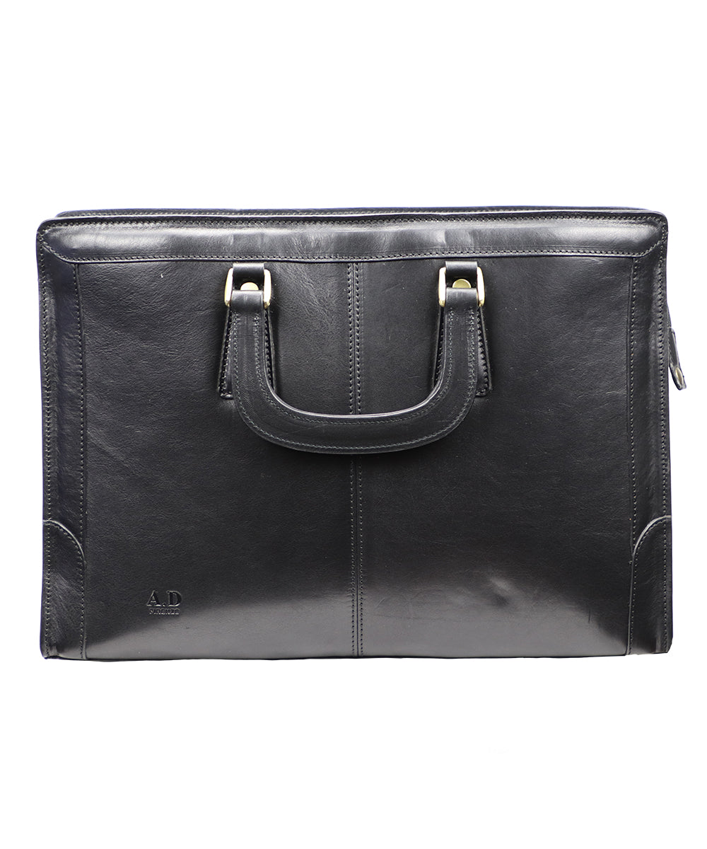 Women's Black Italian Leather Briefcase. 100% made in Italy - World Chic