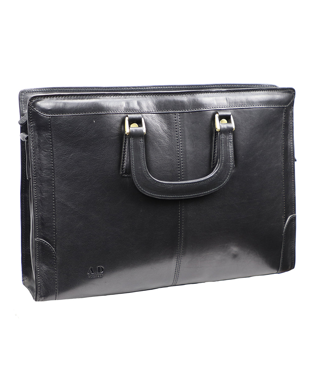 Women's Black Italian Leather Briefcase. 100% made in Italy - World Chic