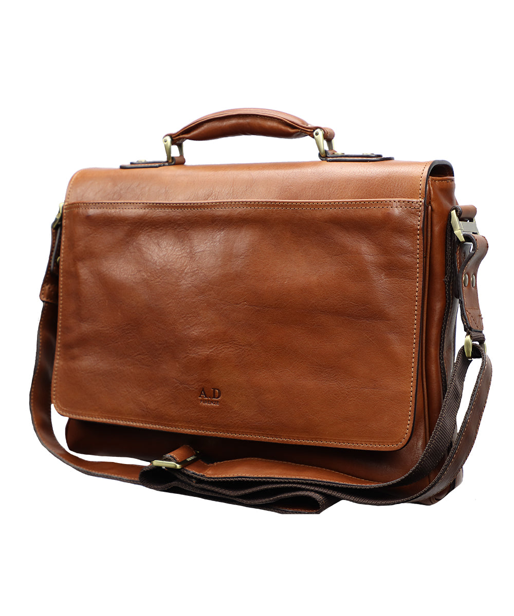 Men's Brown Italian Leather Briefcase - 100% Made in Italy - World Chic
