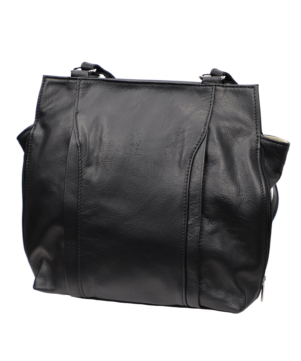 Women's black Italian leather bag and backpack at World Chic