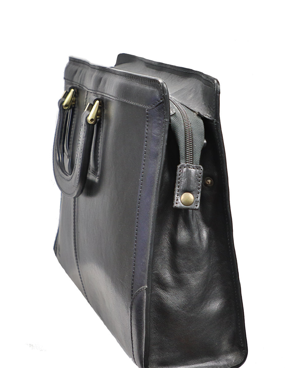 Women's Black Italian Leather Briefcase. 100% made in Italy - World Chic