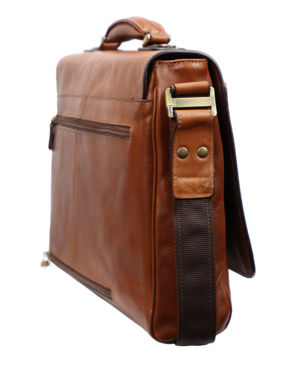 Men's Brown Italian Leather Briefcase - 100% Made in Italy - World Chic