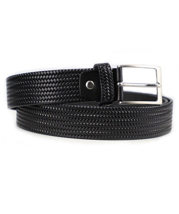 Zig Zag Weave Belt - Black Men's Black Italian Leather Belt. 100% made in Italy - World Chic