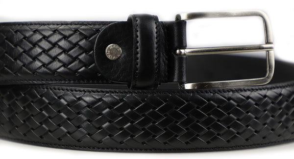 Zig Zag Weave Belt - Black - Men's Black Italian Leather Belt. 100% made in Italy - World Chic
