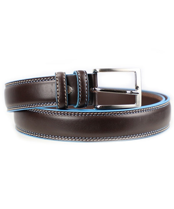 Blue Trim Belt - Dark Brown Men's Italian Leather Belt. 100% made in Italy - World Chic