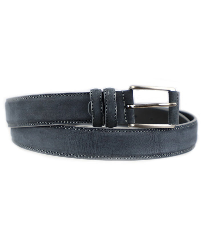 Nubuck Belt - Blue-Gray Men's  Italian Leather Belt. 100% made in Italy - World Chic