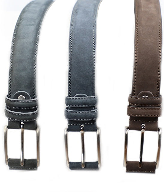Nubuck Belts - Gray, Blue-Gray & Brown Men's Italian Leather Belt. 100% made in Italy - World Chic