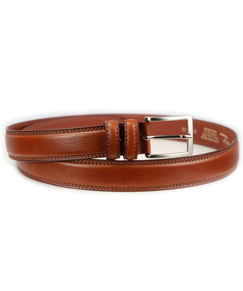 Men's Tan Double Stitched Italian Leather Belt. 100% made in Italy - World Chic