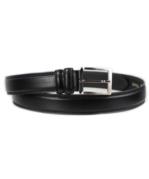 Double Stitched Belt - Black Men's Black Italian Leather Belt. 100% made in Italy - World Chic