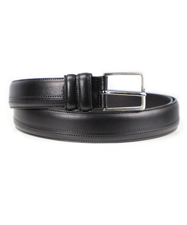 Side Stitch Belt - Black Men's Black Italian Leather Belt. 100% made in Italy - World Chic