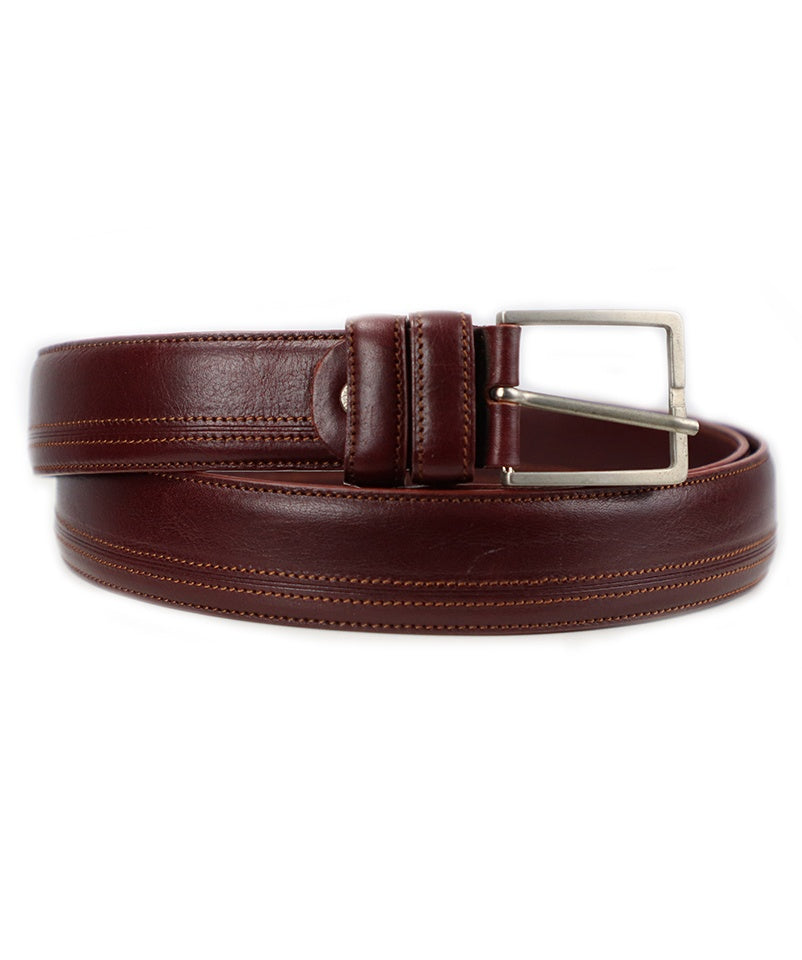 Side Stitch Belt - Burgundy Men's Italian Leather Belt. 100% made in Italy - World Chic