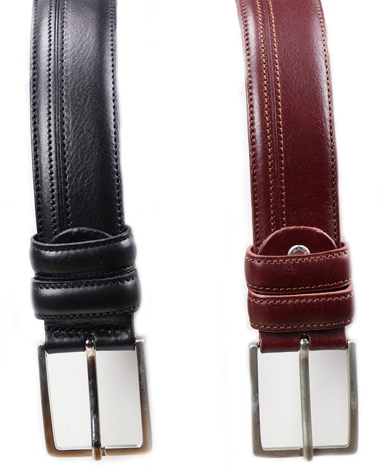 Side Stitch Belt - Black and Burgundy Men's Italian Leather Belt. 100% made in Italy - World Chic