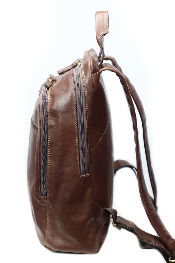Brown Italian Leather Backpack. 100% made in Italy - World Chic
