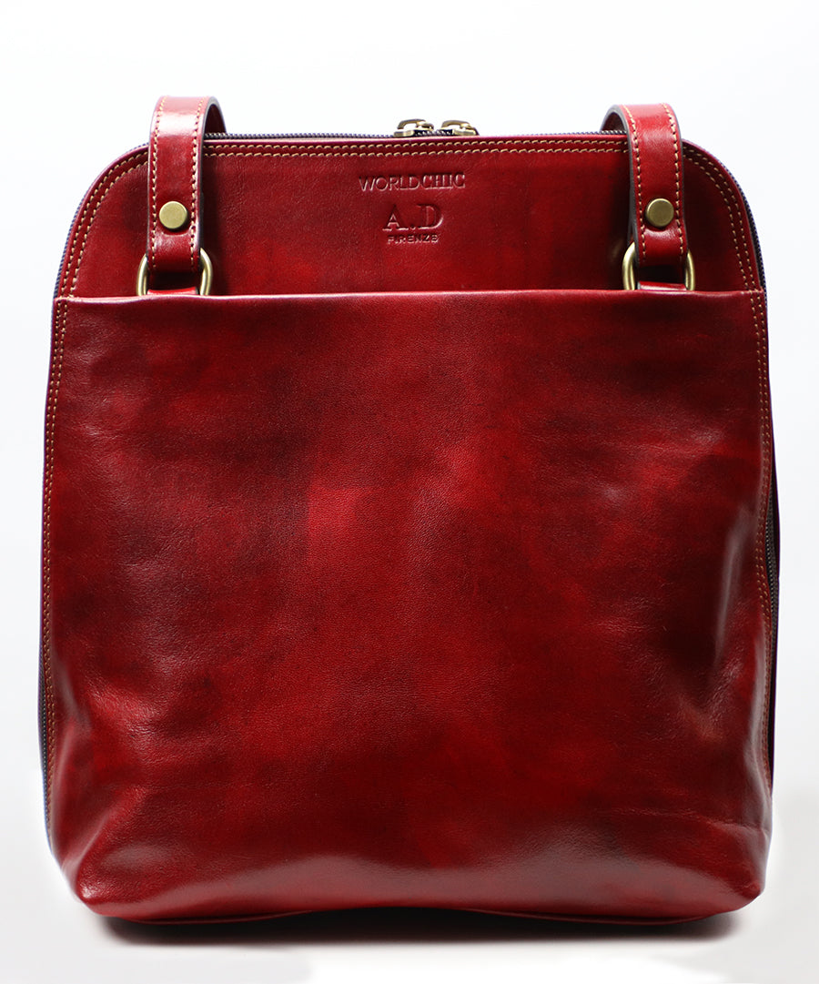 Red Italian Leather Backpack and Handbag. 100% made in Italy - World Chic