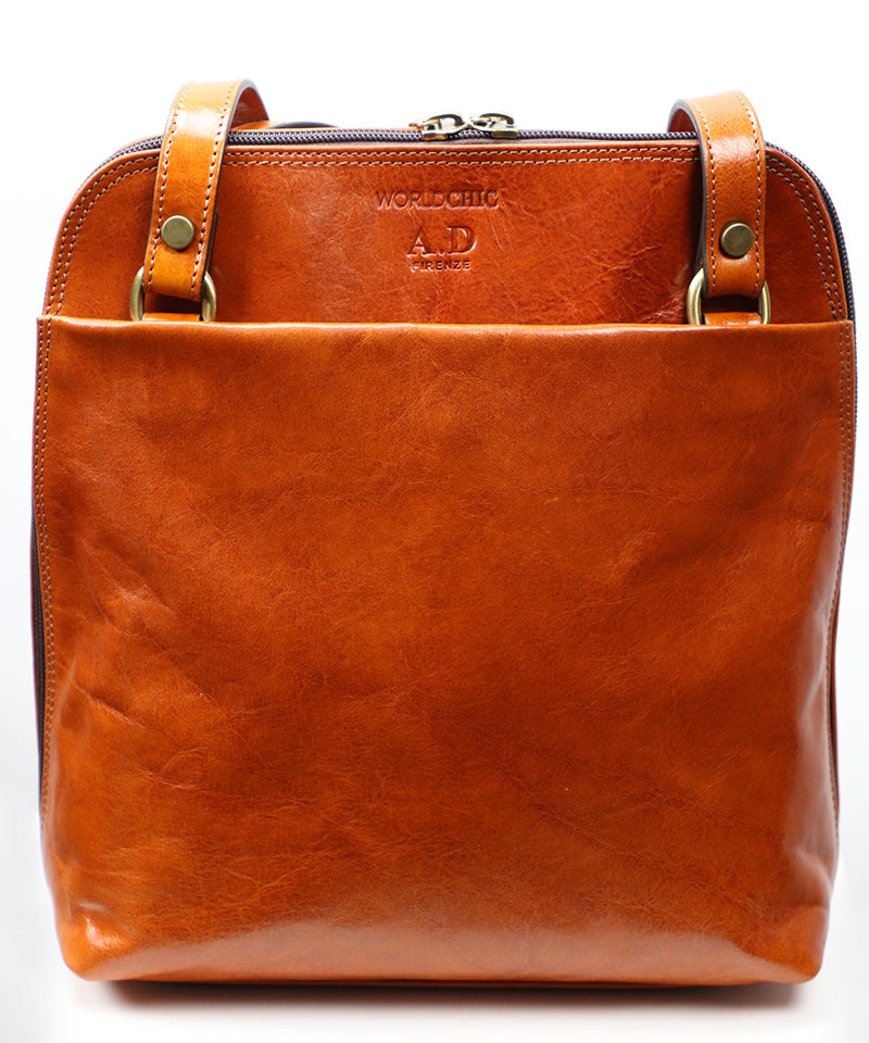Tan, Natural Italian Leather Backpack and Handbag. 100% made in Italy - World Chic