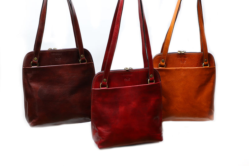 Burgundy, Red, Natural Italian Leather Backpack and Handbag. 100% made in Italy - World Chic