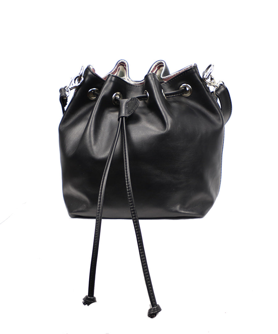 Women's Black Italian Leather Crossbody Bucket Bag - Made in Italy - Figues Designer - World Chic