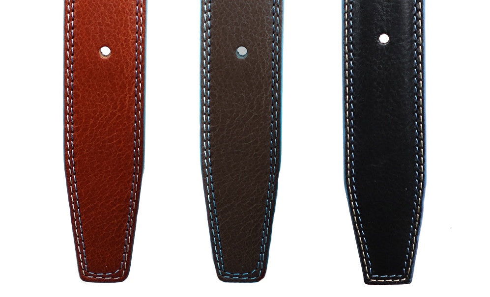 Blue Trim Belts - Brown, Dark Brown, Black - Men's Italian Leather Belt. 100% made in Italy - World Chic