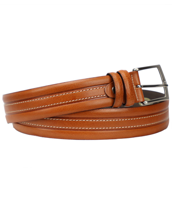 Men's Walnut / Tan Italian Leather Belt. 100% made in Italy - World Chic