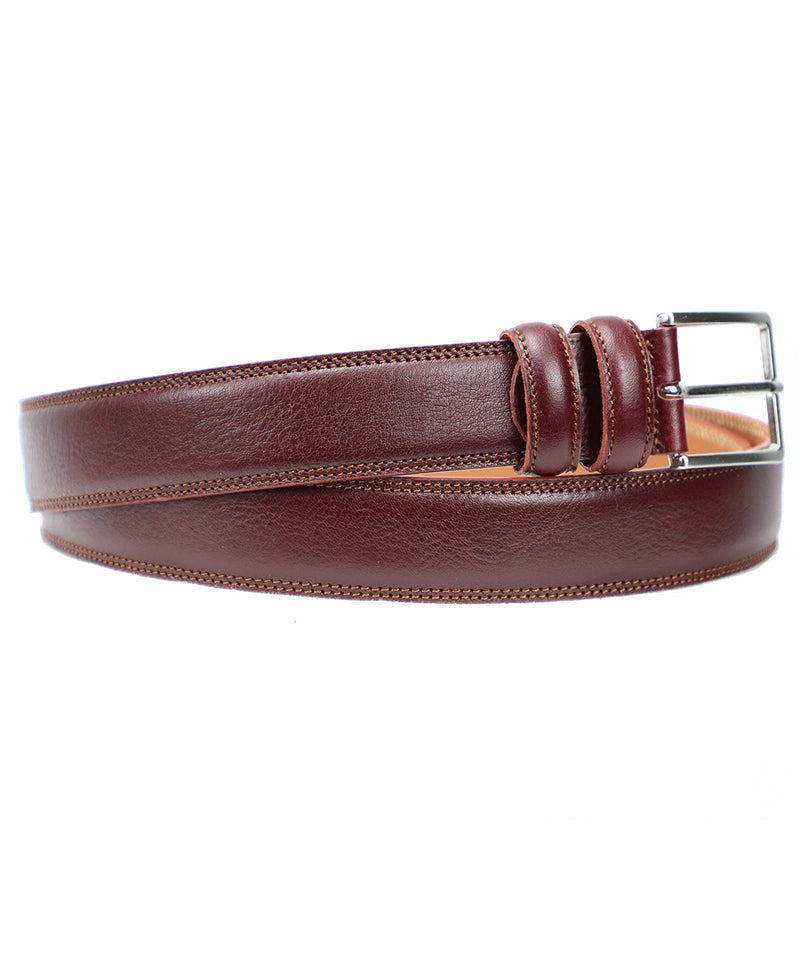 Men's Dark Red Italian Leather Belt. 100% made in Italy - World Chic