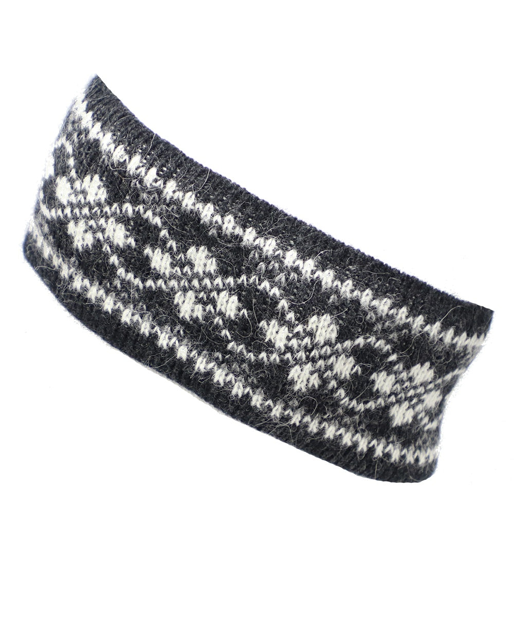 Gray and White -Men and Women's Icelandic Wool Patterned Headband- 100% Made in Iceland - World Chic