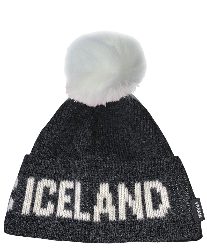 Black and White World Chic x Iceland - Men and Women's Icelandic Wool Exclusive Beanie with a Pom - 100% Made in Iceland - World Chic