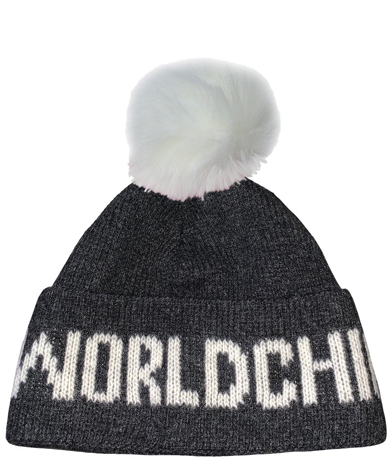 Black and White World Chic x Iceland - Men and Women's Icelandic Wool Exclusive Beanie with a Pom - 100% Made in Iceland - World Chic