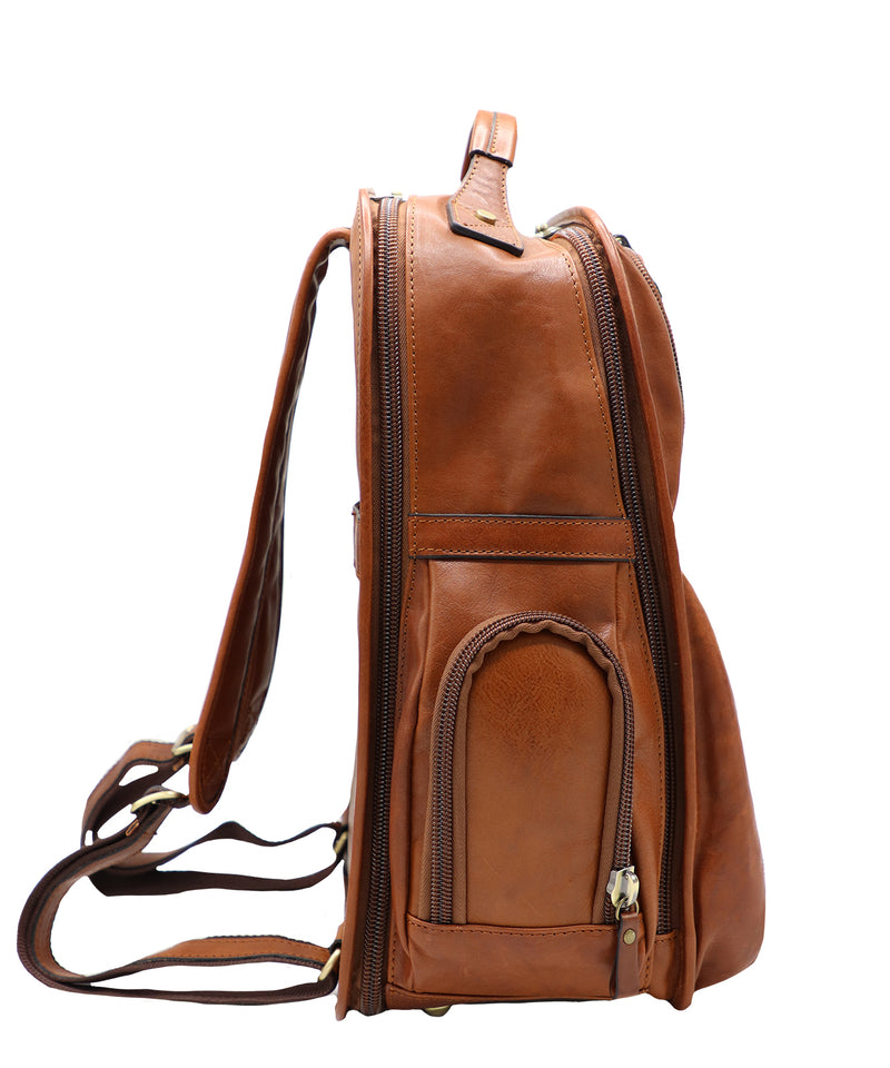 Large Brown Italian Leather Backpack. Perfect for Travel. 100% made in Italy - World Chic