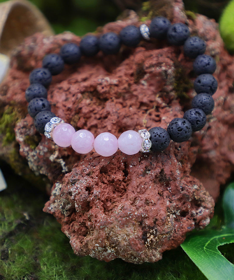 Rose Quartz and Lava Rock Bracelet - Iceland Lava Rock Jewelry – 100% Made in Iceland – World Chic