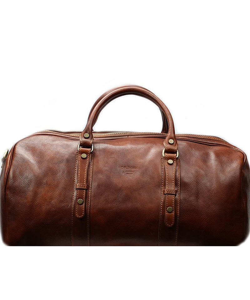 Brown Italian Leather Duffle Bag. 100% Made in Italy - World Chic