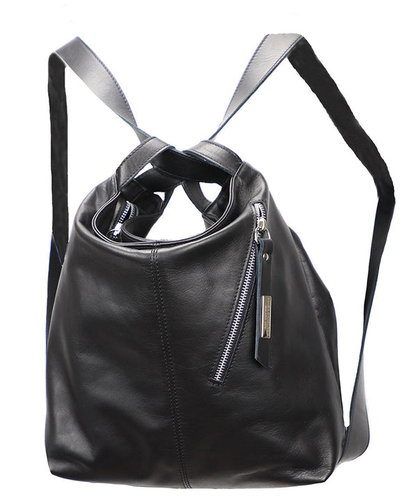 Black Italian Leather Handbag and Backpack - Made in Italy - Figus Designer - World Chic