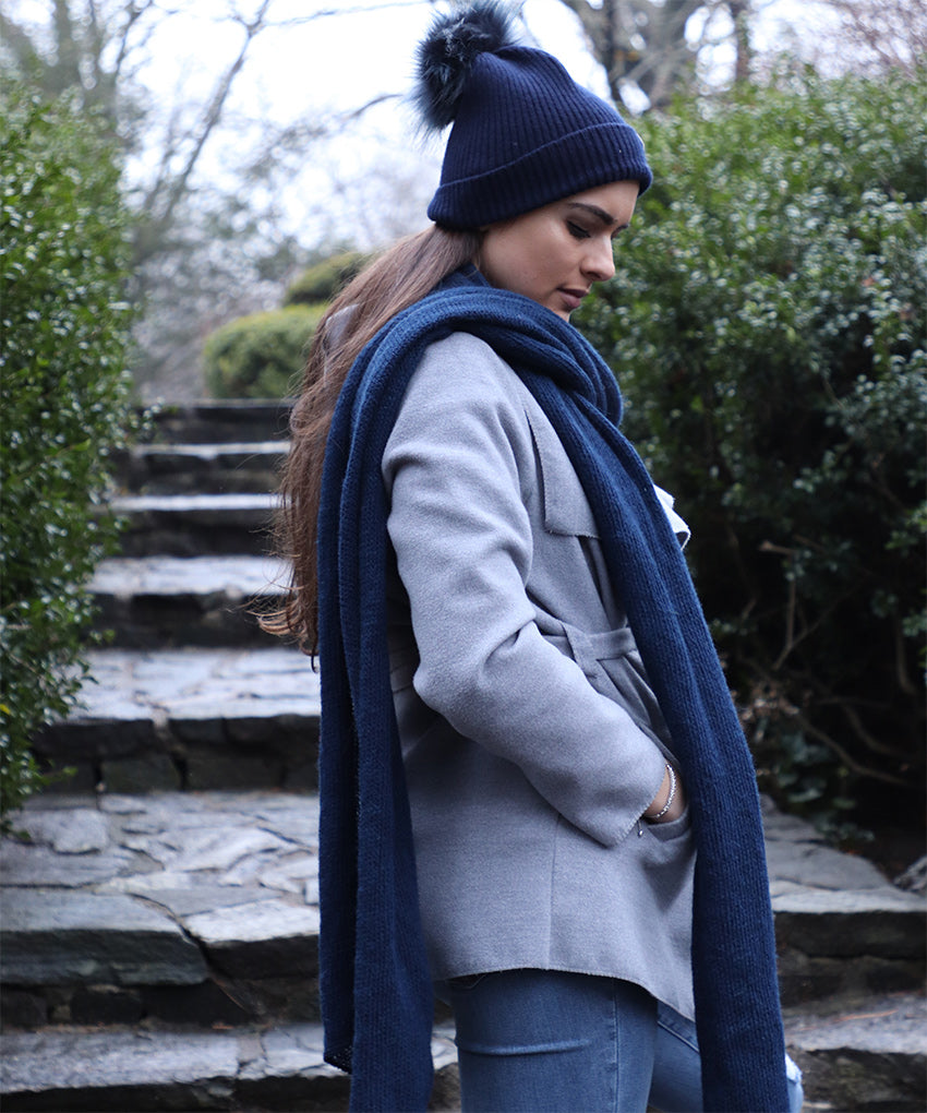 Long Wool Scarf in Blue - Men and Women's Icelandic Wool Scarf - 100% Made in Iceland - World Chic