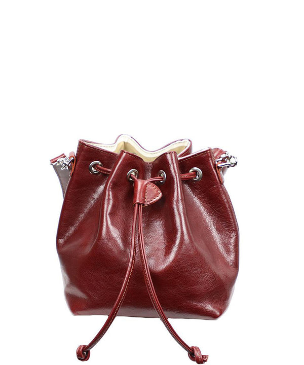 Women's Red Italian Leather Crossbody Bucket Bag - Made in Italy - Figues Designer - World Chic