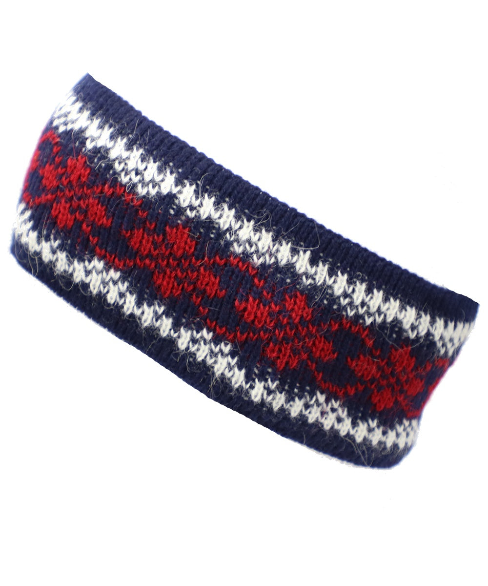 Red and Blue - Men and Women's Icelandic Wool Patterned Headband- 100% Made in Iceland - World Chic