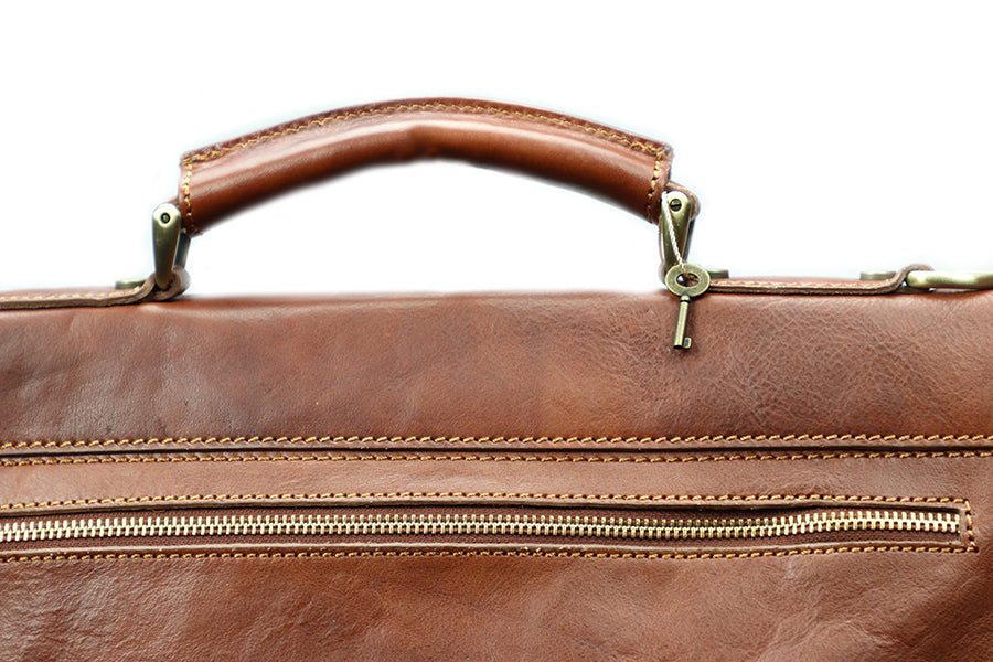 Brown Italian Leather Briefcase - 100% made in Italy - World Chic