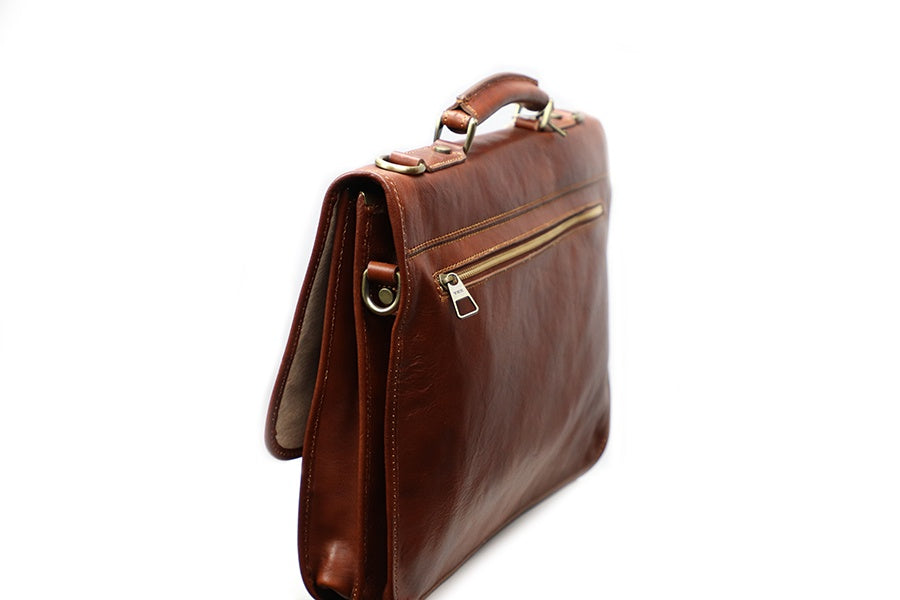 Brown Italian Leather Briefcase - 100% made in Italy - World Chic