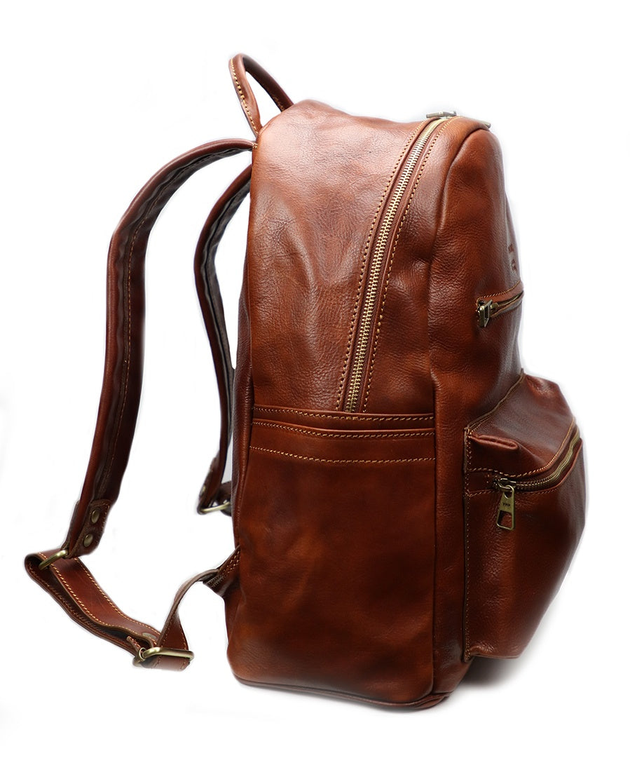 Brown Italian Leather Backpack - 100% made in Italy - World Chic
