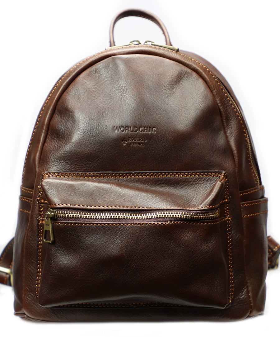Dark Brown Italian Leather Backpack. 100% Made in Italy - World Chic