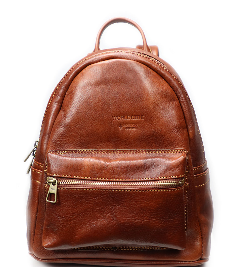 Natural Brown Italian Leather Backpack. 100% Made in Italy - World Chic