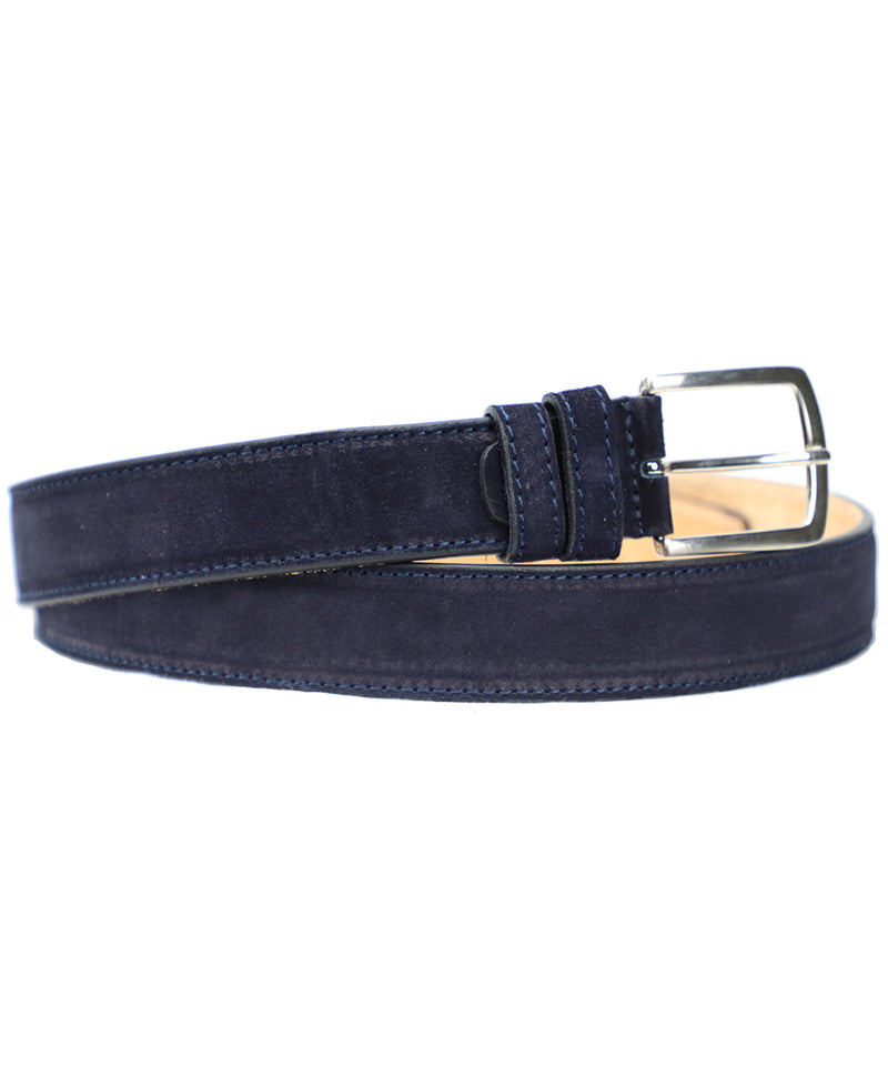 Men's Suede Blue Italian Leather Belt. 100% made in Italy - World Chic