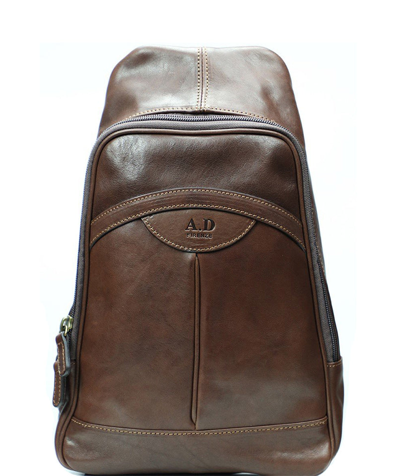 Brown Italian Leather Sling Bag Backpack. 100% made in Italy - World Chic